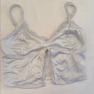 Elegant Lace Trim Satin Bralette - Silver